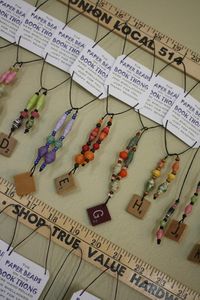 Book Thongs, nice display idea, paper beads good idea