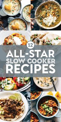 12 All-Star Slow Cooker Recipes! All our favorites from shreddable tacos, cozy soups and chilis, cheesy lasagnas, and so much more. #slowcooker #crockpot #easydinner