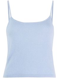 light blue cashmere fine knit embroidered logo spaghetti straps square neck sleeveless straight hem