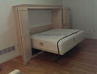 Maple queen size Murphy bed, horizontal orientation, bed down view