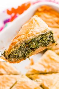 Spanakopita is a Greek Spinach Pie that is made with phyllo dough layered with a homemade spinach and feta filling. It is a great appetizer or side dish!