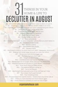 Simple printable black and white checklist (that's FREE!) of what to declutter from your home & life in August. Be clutter free the easy way! Decluttering your home in August will be so easy with the help of this list.