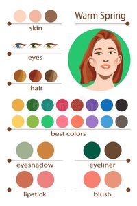 Stock Vector Seasonal Color Analysis Palette for Warm Spring. Best Makeup Colors for Warm Spring Type of Female Appearance Stock Vector - Illustration of chart, palette: 114696003