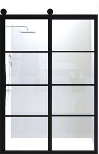 The Gridscape Eclipse is the first sliding shower door in its series designed with visible top-hung barn door style exposed rollers. With true divided light panel construction, multiple panes of glass are wrapped with real metal mullions horizontally arranged in each panel to create a true industrial style appeal. Available in black frame.