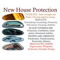 New house protection crystal set including 5 of the most powerful protection crystals. This set includes: * 5 crystals - tiger eye, hematite, black tourmaline, snowflake obsidian and brecciated jasper. * Glossy cardboard with information about the crystals as the title photo of the listing. * Sturdy velvet bag for your stones. * Everything is packed in an elegant box with a ribbon ready to be given as a gift. * Stones size 0,75''- 1'' or 2 - 2,5 cm. * How to use your crystals * You can keep your