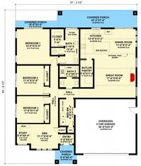 3-Bed Mid Century Modern Home Plan with Den and Study Area- 2049 Sq Ft - 420166WNT | Architectural Designs - House Plans