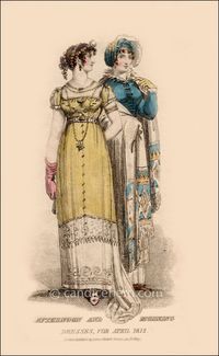 Em 1810, algumas mulheres britânicas, estando fora da influência da moda francesa, começaram a baixar a cintura na direção da cintura natural.