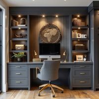 AI Generated Office Interior Design Inspiration 101-9: Moody Home Office Built-In Desk With Storage - Adeline Residential Designs