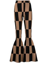 Find A.W.A.K.E. MODE Knit Flared Trouer on Editorialist. brown/black knitted construction check pattern mid-rise flared design