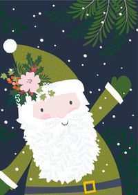 Green was the original colour of Father Christmas!  Send a smile to someone this Christmas with this cute Santa Claus card. Entirely blank for your own message, a winner for any age, card