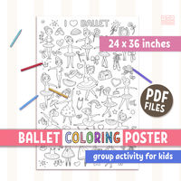 Ballet poses coloring printable poster for kids, in jumbo size! #ballet #coloring #etsy #littleballerinas #printablesforkids #balletposes #poster #coloringposter #etsy