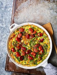 Make this vibrant frittata packed with spring greens and crispy chorizo for an easy Spanish-style lunch