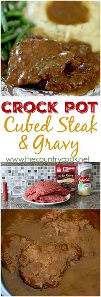 Crock Pot Cubed Steak with Gravy recipe from The Country Cook