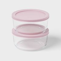 2pk Glass Round Food Storage Container Set Pink - Room Essentials™