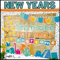 "Ready for a Dino-mite year? Then you have to check out this adorable New Years bulletin board! This interactive bulletin board kit is so easy to set up and can be used for many years to come! This product is a digital download. When you check out, you will have immediate access to this resource to print at home or school - you will not receive any physical products in the mail. This allows you to immediately use the product and personalize it to fit your classroom's needs using the editable files If you enjoy this product, be sure to check out these holiday bulletin board bundles: ❤Holiday Bulletin Board Bundle #3 ➡️ etsy.me/45EFScr ❤Holiday Bulletin Board Bundle #2 ➡️ etsy.me/3cSAWdW ❤Holiday Bulletin Board Bundle #1 ➡️ etsy.me/3D5nWfL This bulletin board display comes with the following