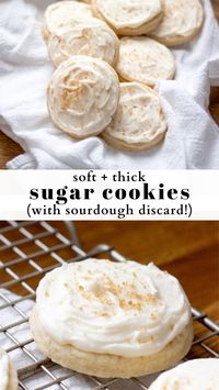 Use your sourdough discard to make fun cut out sugar cookies! They're soft, thick, not overly sweet, with just a hint of sour flavor from the discard.