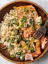 Miso Butter Salmon with Sizzled Scallion Salsa Verde