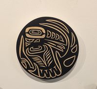 VALENCIA BIRD " Raven " Original Wood Panel Carving  Hand Painted 10" Round Diameter 1" Thick and Ready to Hang MINT - Brand NEW condition Valencia Bird is primarily self-taught. She began carving stone in 1998. Although Cree, Valencia is heavily influenced by art from the Arctic and Inuit aesthetics. She has carved with Donnie Bird, and he provided guidance with regard to technique and Arctic form.  Brand new condition !  We offer FREE pick up of winning items at our Canmore Art gallery located