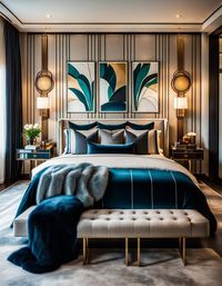 Step into a world where opulence dances with geometry, and bold lines embrace luxurious textures. Our Art Deco bedroom is a symphony of 1920s allure and modern sophistication