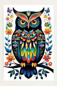 A Colorful and Floral Owl Illustration. Artwork by BelArte Store in Redbubble