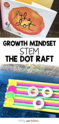 Teach Growth Mindset With STEM! For this STEM activity students read The Dot by Peter H. Reynolds and learn about growth mindset. Then they build a raft using straws and dot stickers that can hold the most weight. #STEM #STEMchallenge #growthmindset #stemactivity