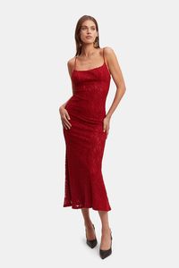 RUBY LACE MIDI DRESS in colour RED