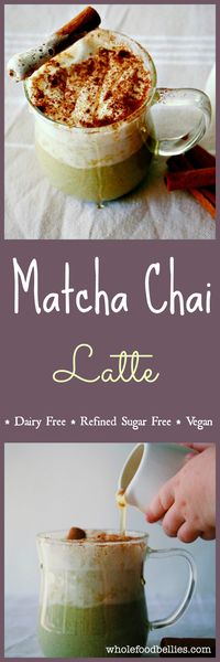 Green Tea Chai Spiced Latte. No refined sugar, dairy free, vegan, clean eating