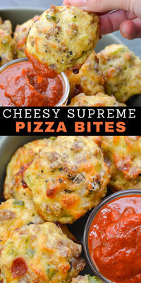 Try these Supreme Pizza Puffs loaded with sausage, pepperoni, bell pepper, onion, and cheese! These keto pizza bites are about 1 net carb each making them a great dinner or easy appetizer! This gluten-free recipe is perfect for meal prep as they freeze and reheat easily!