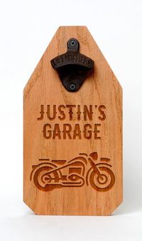 Cool personalized wood sign with a rustic beer bottle opener. Perfect gift idea for motorcycle fans. #commissionlink #woodsign #motorcycle #giftidea #bottleopener #giftideas #men