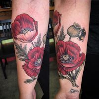 poppies,botanical tattoo, bumblebee by Alice Kendall