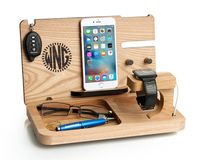 Mens gift, Iphone 7 & apple watch docking station, personalized gift for boyfriend, eye and wallet dock, mens desk organizer, iwatch stand