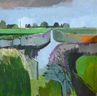 Ditch leading to pump house on the River Lark, Fodder Fen Drove, Aug 2014. Acrylic on board 122 x 122 cms