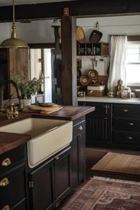 rustic black moody farmhouse kitchen