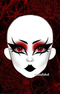 tiktok: fanskubat 🪦 basic trad goth eye makeup look inspo design, gothic, alt, alternative, black and white, red, big eyeliner, gothic aesthetic, eyeshadow, full face makeup, black lipstick, red eyes, f