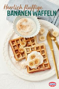 Diese Bananenwaffeln sind blitzschnell zubereitet und schmecken herrlich fluffig und fruchtig. Bestes Bananenwaffeln-Rezept. Dr. Oetker Rezepte, Waffeln Rezept fluffig, Bananen Waffeln Rezept, Bananenwaffeln, Bananen Rezepte schnell