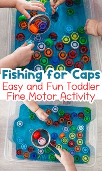 Fishing for Caps Toddler Fine Motor Water Play - In The Playroom