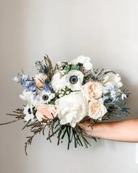 Blue Wedding Inspiration // Anemones, Peonies, Peach Roses // Romantic Wedding Inspiration // Blue Color Palette