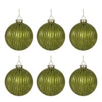 Gryse Boxed Set of 6 Baubles Dimension: Combine Length Width Height : L 8cm W 8cm H 8cm Colour : Green Material : Glass