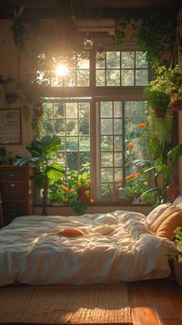 Natural light, Indoor plants, boho vibes, natural materials.