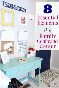 A super-organized family command center with a list of great things to include when you're trying to get organized! | JustAGirlAndHerBlog.com