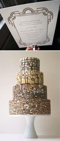 Art deco/craftsman Tiffany wedding cake.