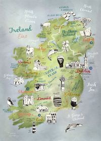 Ireland Map Giclee Print illustrated map Ireland Ireland