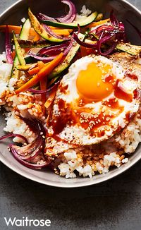 Ready in 30 minutes, our Bibimbap (mixed rice) with stir fried vegetables makes for an easy supper. Serve with a fried egg on top with a sprinkle of sesame seeds. Find the recipe on the Waitrose website.