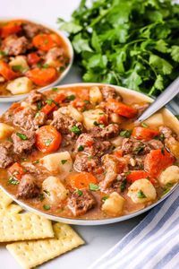 The best Slow Cooker Venison Stew recipe that's full of tender deer stew meat, hearty veggies, and simple ingredients. Easy to cook in the Crock Pot!