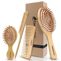 PRICES MAY VARY. 👉[Complete Set]: This set includes four items: a regular-sized cushion brush, a mini travel-sized brush, a bamboo wide-tooth comb, and a tail comb. It also comes with replacement bamboo pins. Suitable for all hair types. This hairbrush and comb set is perfect for all hair types and is an essential addition to your daily hair care routine. 👉[Eco-friendly]: Made from premium natural bamboo, these brush and combs come with many natural properties that are beneficial for your hair