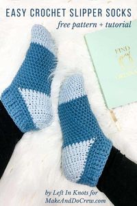 This easy crochet slipper socks pattern is easy to customize for most adult feet and makes a great gift. Free pattern + tutorial featuring Lion Brand Feels Like Butta.