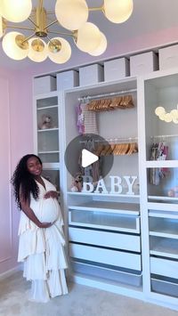 Jasmine Haney on Instagram: "Here’s how we transformed this space in 3 stages 👇🏾

1. Started by giving the walls a facelift with color and trim! Also added 4 recessed lights & a big light ✨

2. Added a built-in closet system. Organization is everything so I wanted to maximize the potential of the space hiding behind those builder-grade closet doors & my husband made my Pinterest dreams come true! If you’re DIYing this closet with the IKEA pax system you don’t have to build it into the wall. I just wanted to make the most of the space. 

3. Decorations! 

Comment “nursery” for available links 

Other details 

IKEA frame sizes 
- purchased one - “39 3/8x22 7/8x92 7/8 “ frame
- purchase two - “19 5/8x22 7/8x92 7/8 “ frame

Big Light fixture 
- Opal Glass Globe Sputnik Chandelier - light fi