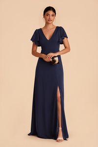 Hannah Navy Crepe Slit Bridesmaid Dress | Birdy Grey