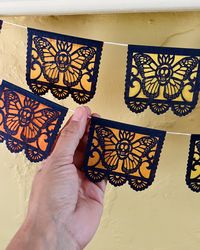 MUERTO MONARCAS 2 Sizes of Orange-toned Banners Dia De Los Muertos Mexican Papel Picado Ready Made Day of the Dead - Etsy