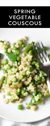 Israeli Couscous with Asparagus, Peas, and Sugar Snap peas